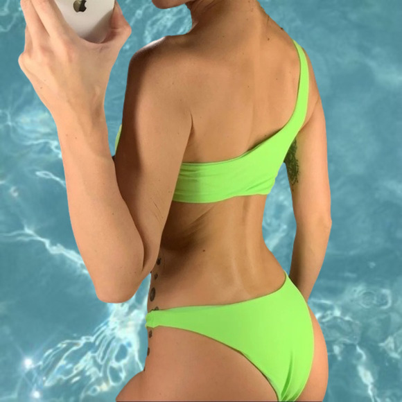 Neon Green One Shoulder High Cut Bikini - Picture 8 of 8